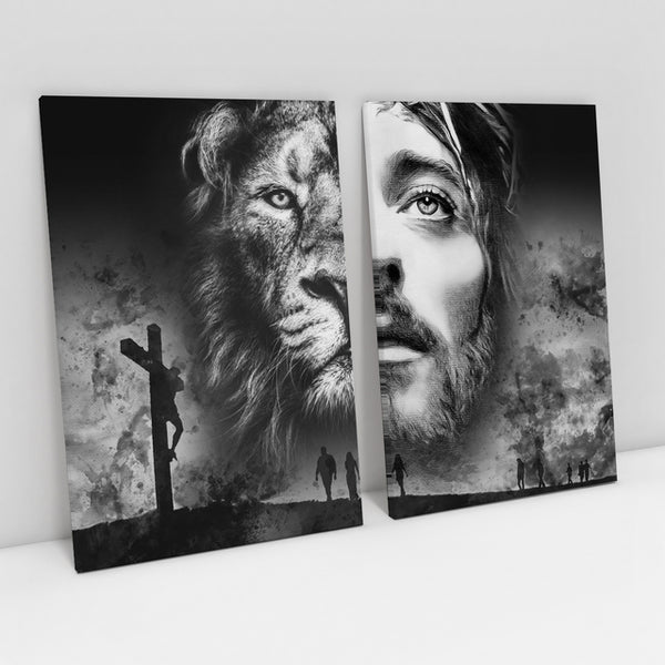 Quadro Decorativo Jesus Cristo O Leão de Judá Kit com 2 Quadros