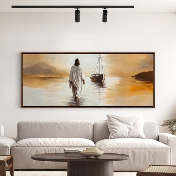 Quadro Decorativo Panorâmico Jesus Caminhando Sobre as Águas Calmas